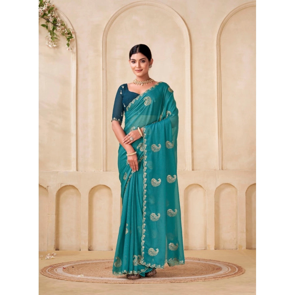 Women's Digital   Georgette Saree With Unstitched Blouse (Sky, 5-6 Mtrs)