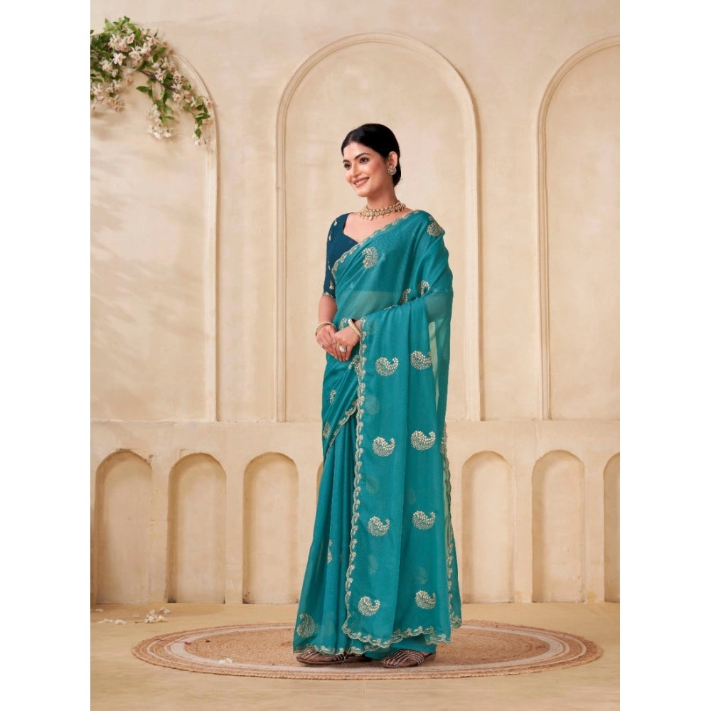 Women's Digital   Georgette Saree With Unstitched Blouse (Sky, 5-6 Mtrs)