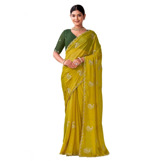 Women's Digital   Georgette Saree With Unstitched Blouse (Yellow, 5-6 Mtrs)