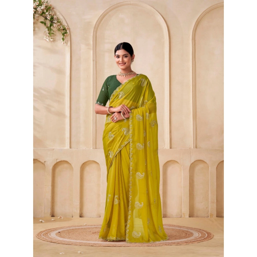 Women's Digital   Georgette Saree With Unstitched Blouse (Yellow, 5-6 Mtrs)