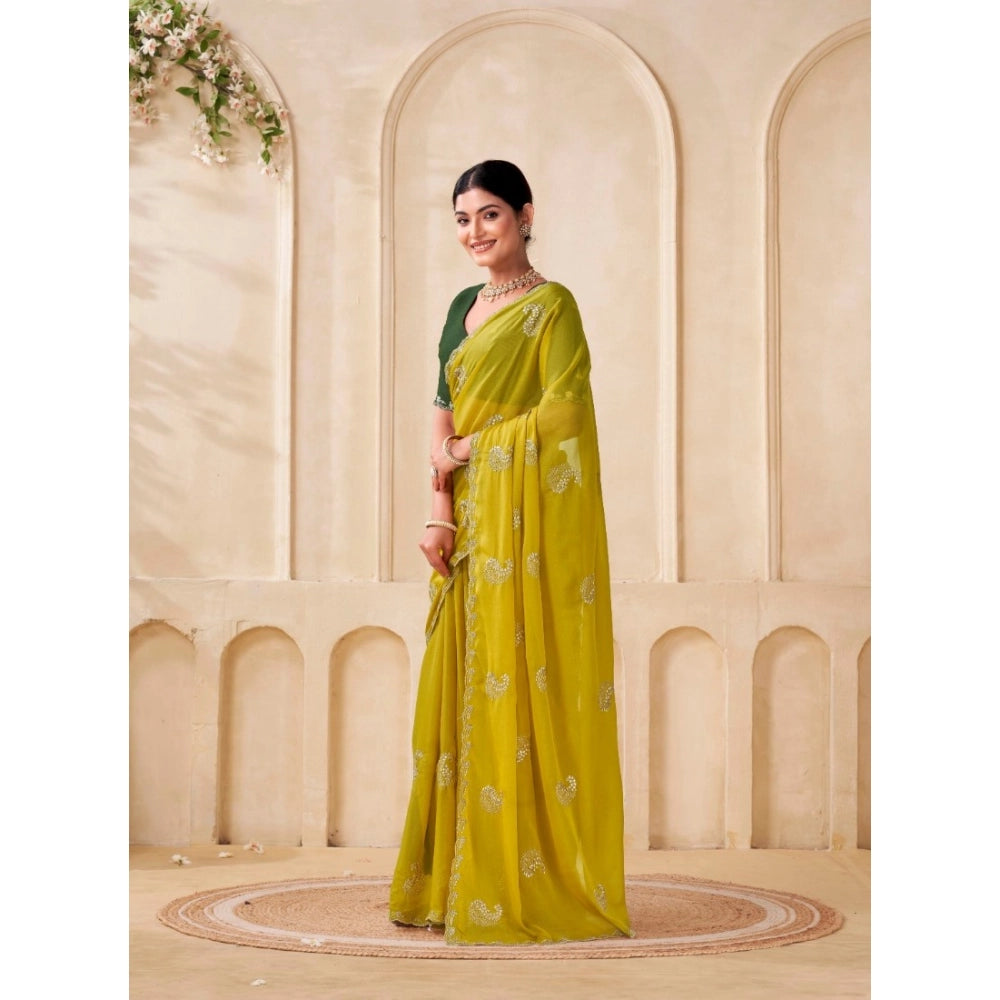 Women's Digital   Georgette Saree With Unstitched Blouse (Yellow, 5-6 Mtrs)