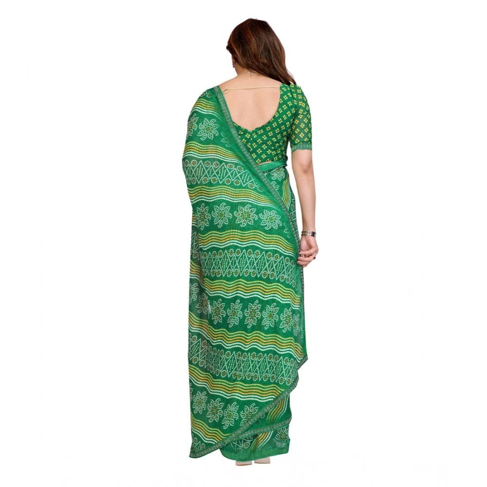Women's Georgette Printed Saree With Unstitched Blouse 5.5Mtr (Green)