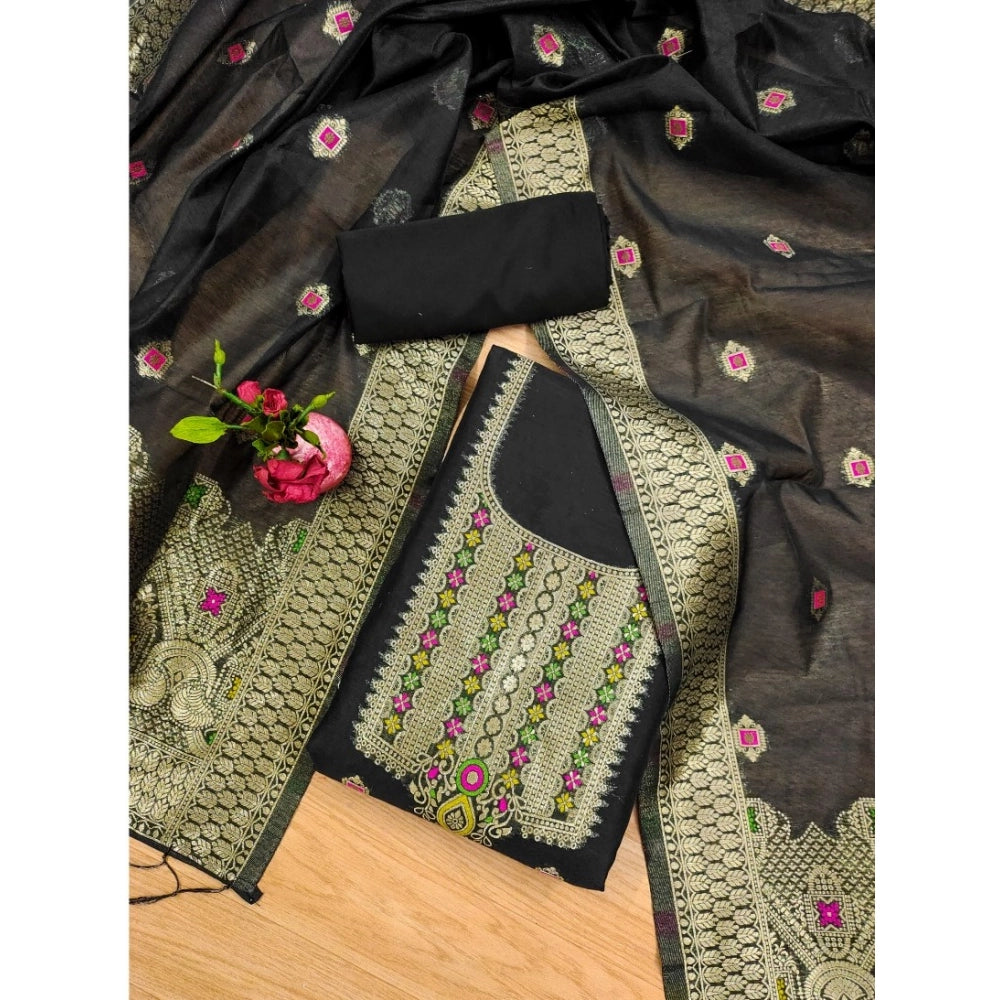 Black banarasi silk unstitched salwar suit material — colour detail