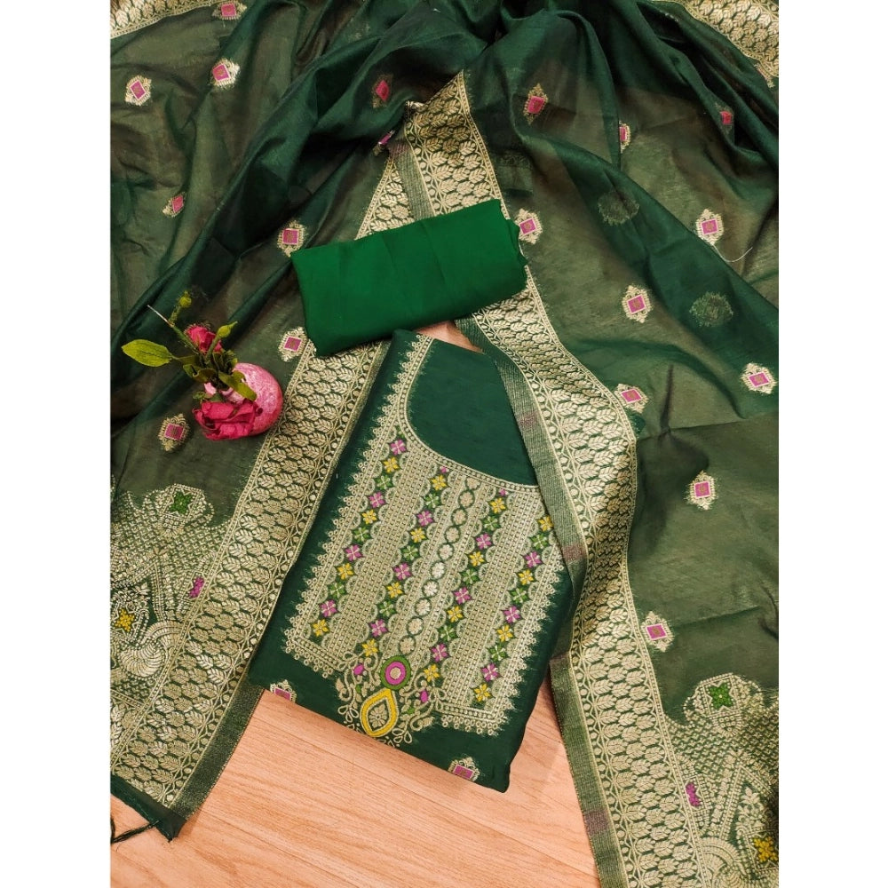 Bottle Green banarasi silk unstitched salwar suit material — colour detail
