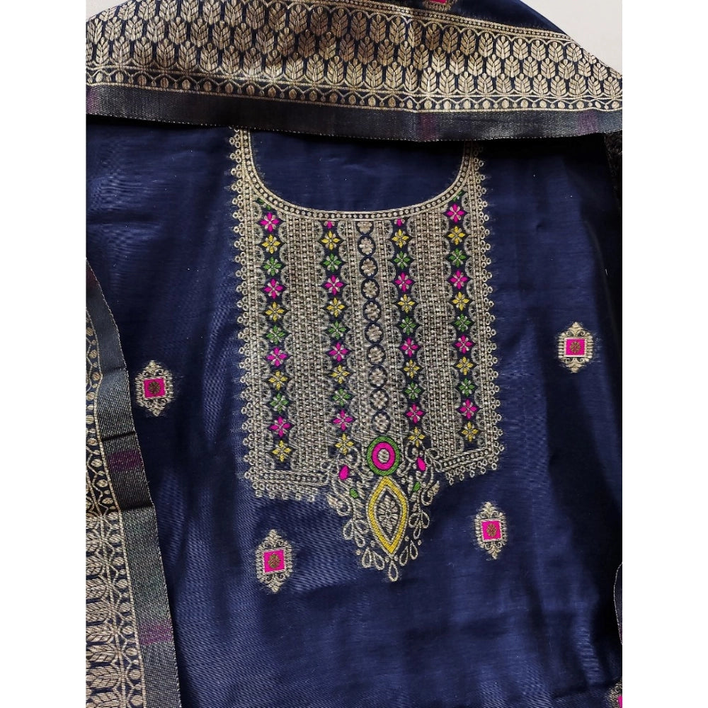 Navy Blue banarasi silk unstitched salwar suit material — colour detail