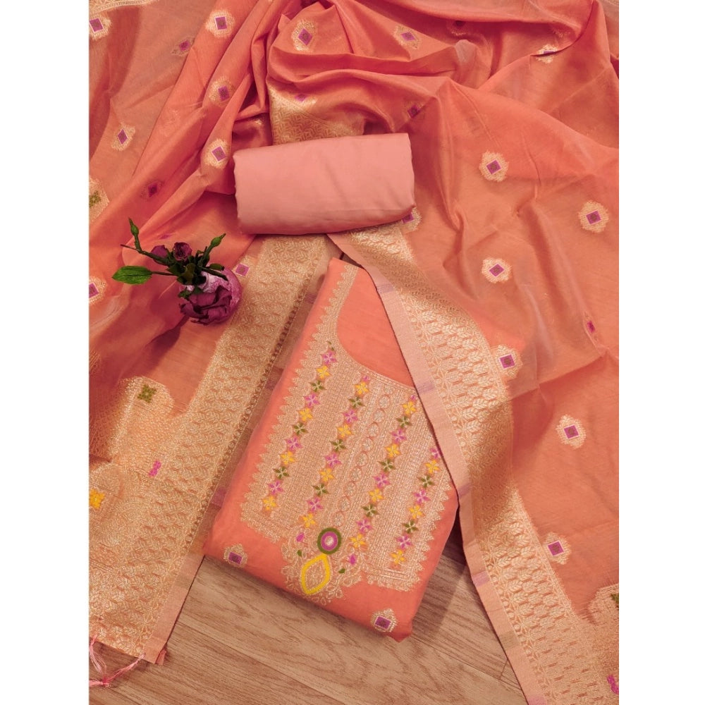 Peach banarasi silk unstitched salwar suit material — colour detail