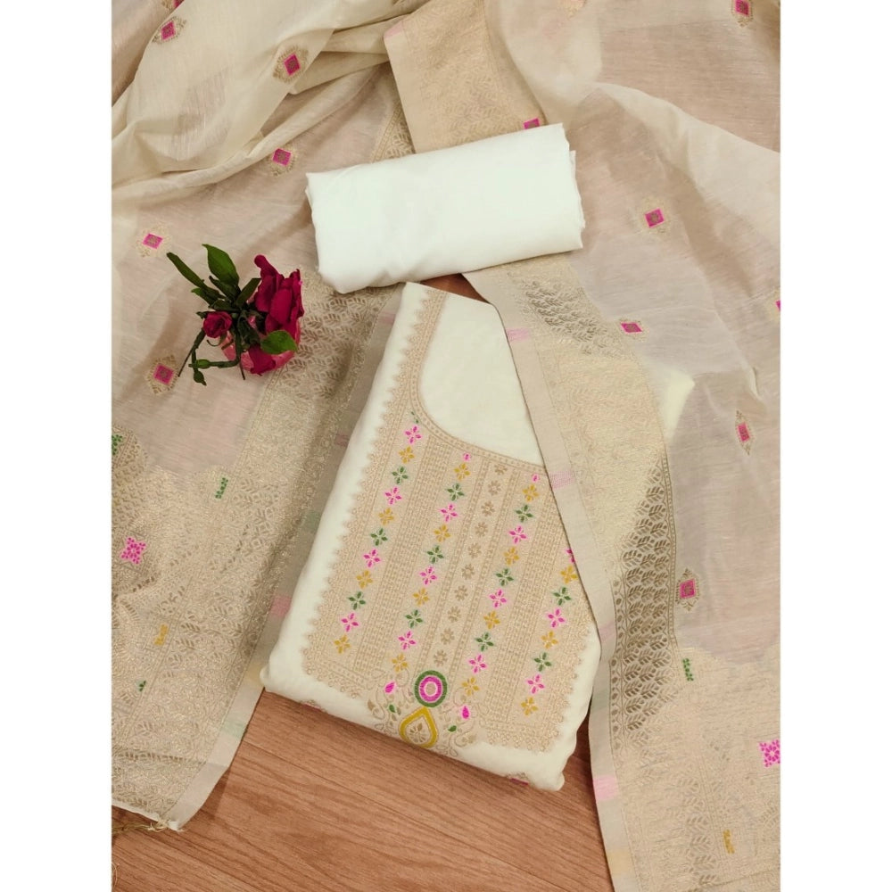 White banarasi silk unstitched salwar suit material — dupatta view