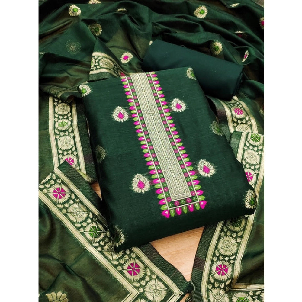 Bottle Green banarasi silk unstitched salwar suit material — dupatta view