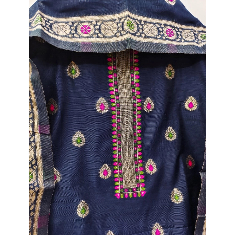 Navy Blue banarasi silk unstitched salwar suit material — colour detail