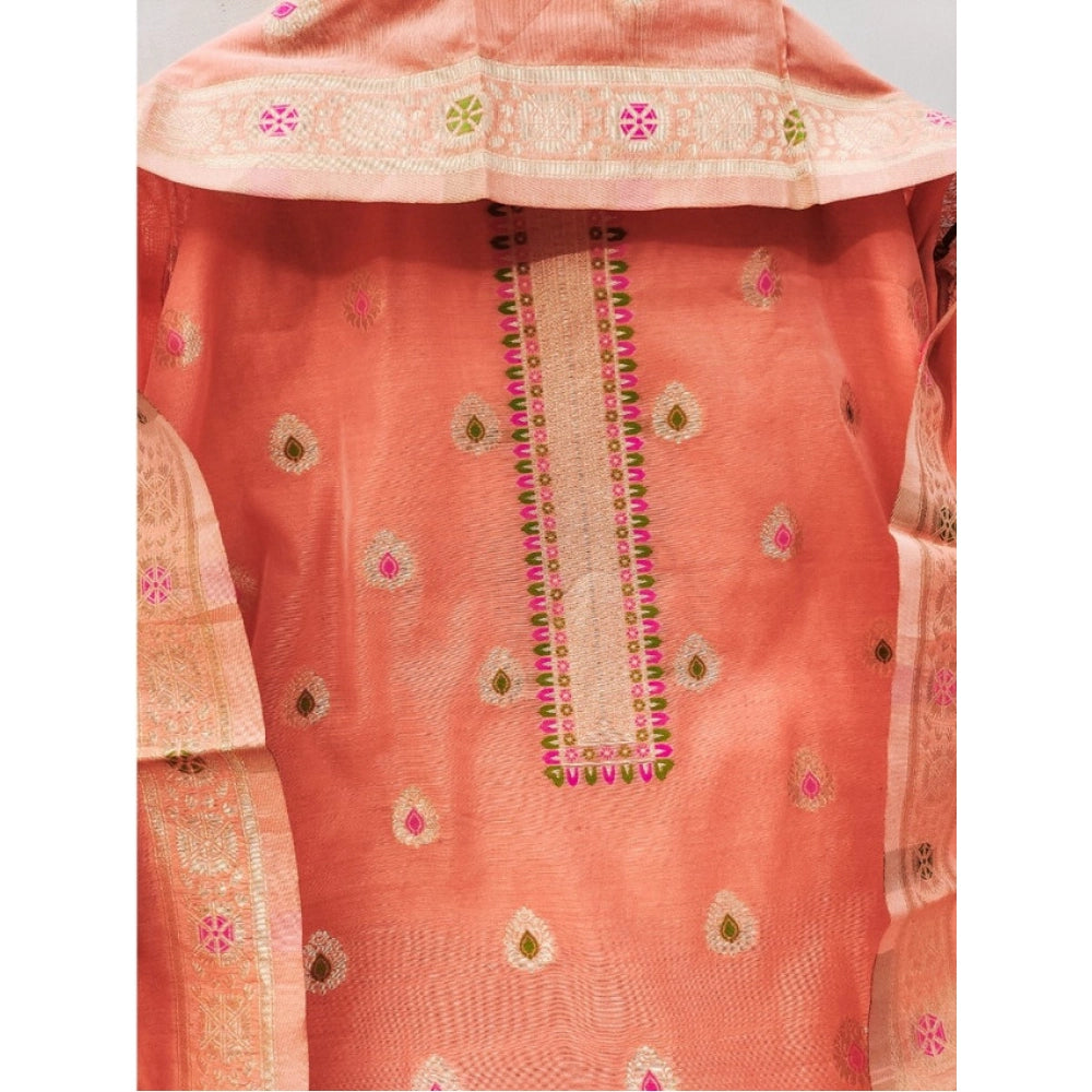 Peach banarasi silk unstitched salwar suit material — colour detail