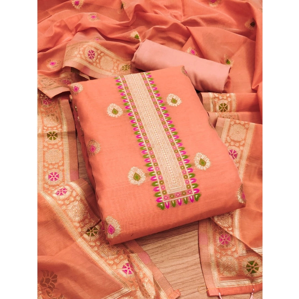 Peach banarasi silk unstitched salwar suit material — dupatta view