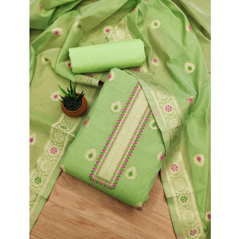 Pista banarasi silk unstitched salwar suit material — full set view