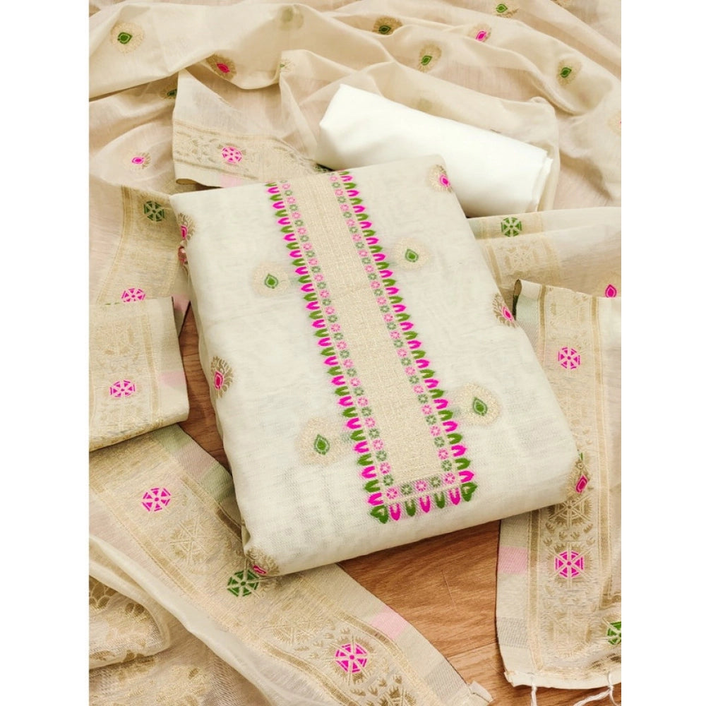 White banarasi silk unstitched salwar suit material — dupatta view