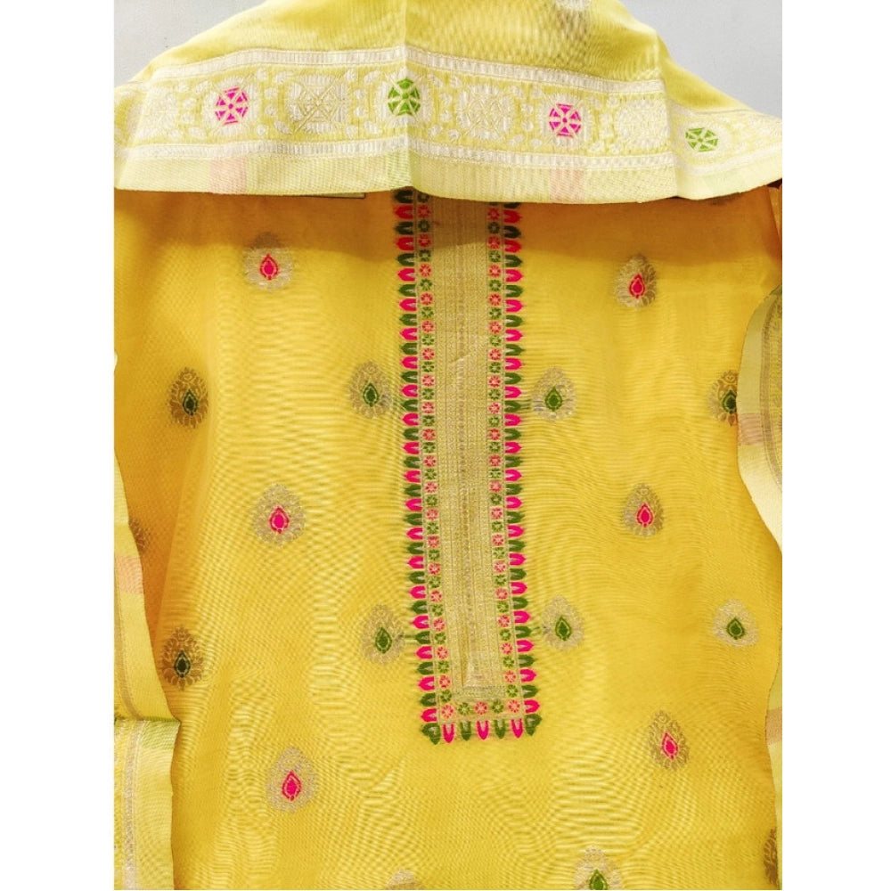 Yellow banarasi silk unstitched salwar suit material — colour detail