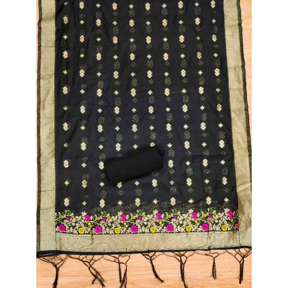Black banarasi silk unstitched salwar suit material — dupatta view