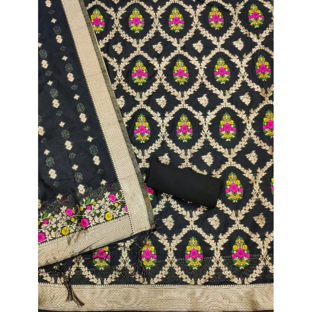 Black banarasi silk unstitched salwar suit material — colour detail