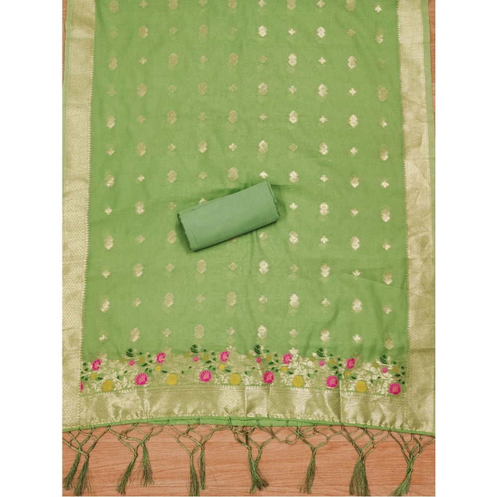 Pista banarasi silk unstitched salwar suit material — dupatta view