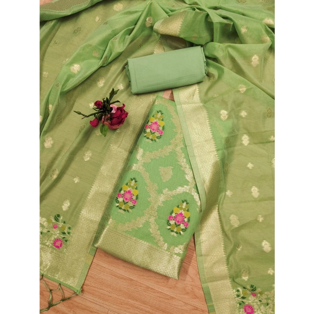 Pista banarasi silk unstitched salwar suit material — full set view