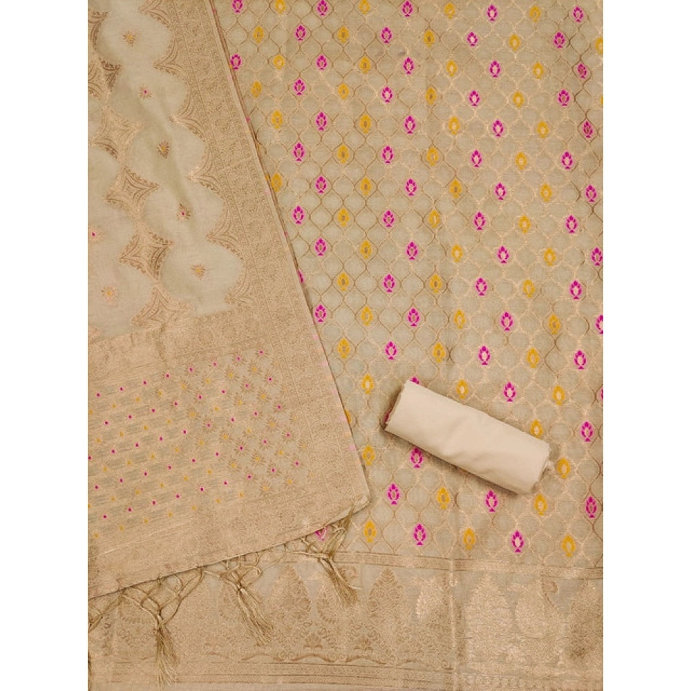 Cream banarasi silk unstitched salwar suit material — colour detail