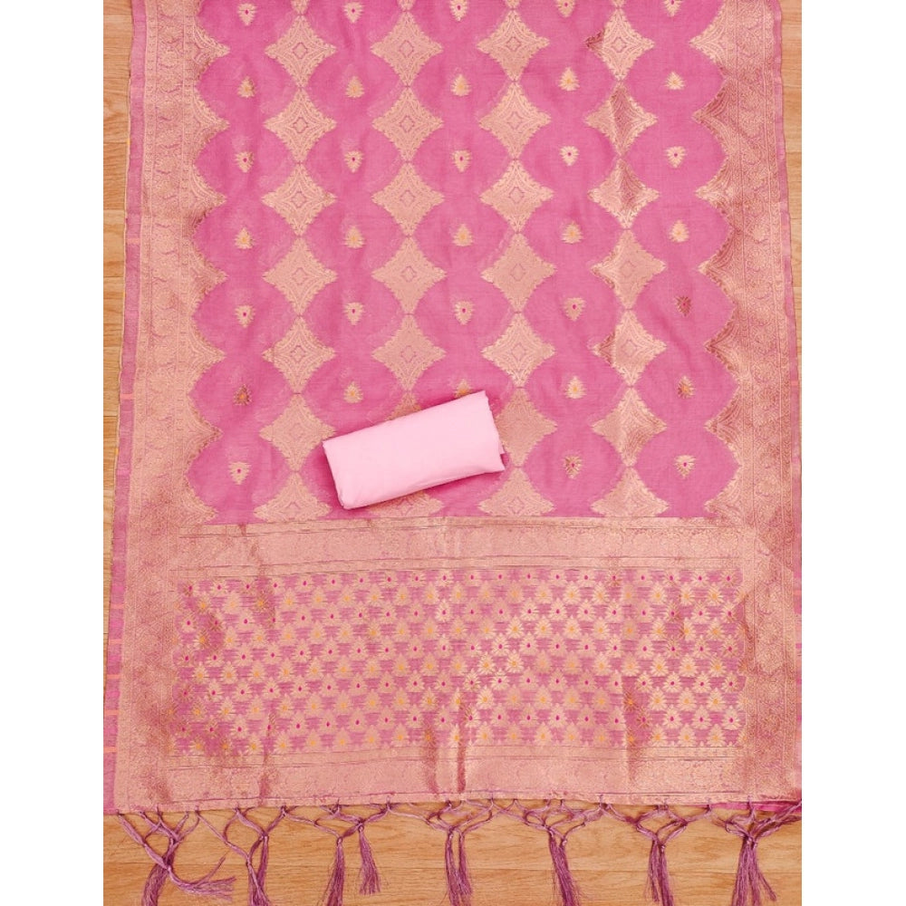 Pink banarasi silk unstitched salwar suit material — colour detail