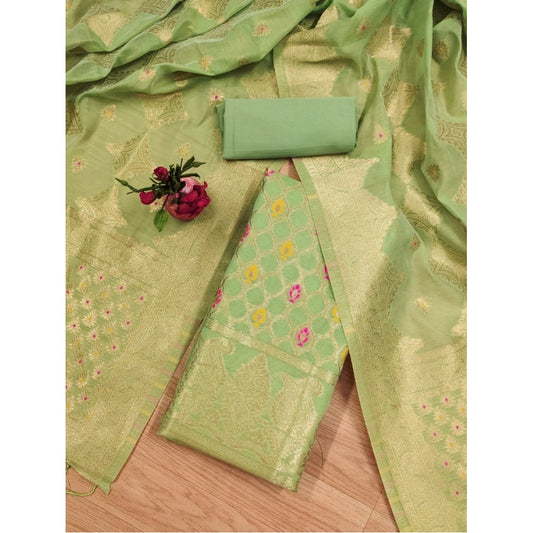 Pista banarasi silk unstitched salwar suit material — full set view