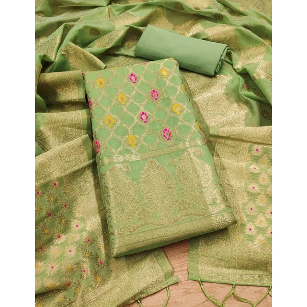 Pista banarasi silk unstitched salwar suit material — kameez fabric detail