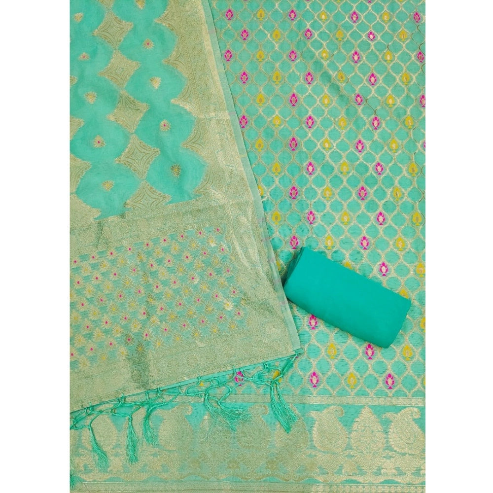 Sea Green banarasi silk unstitched salwar suit material — dupatta view