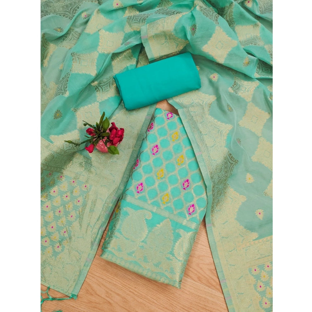 Sea Green banarasi silk unstitched salwar suit material — kameez fabric detail