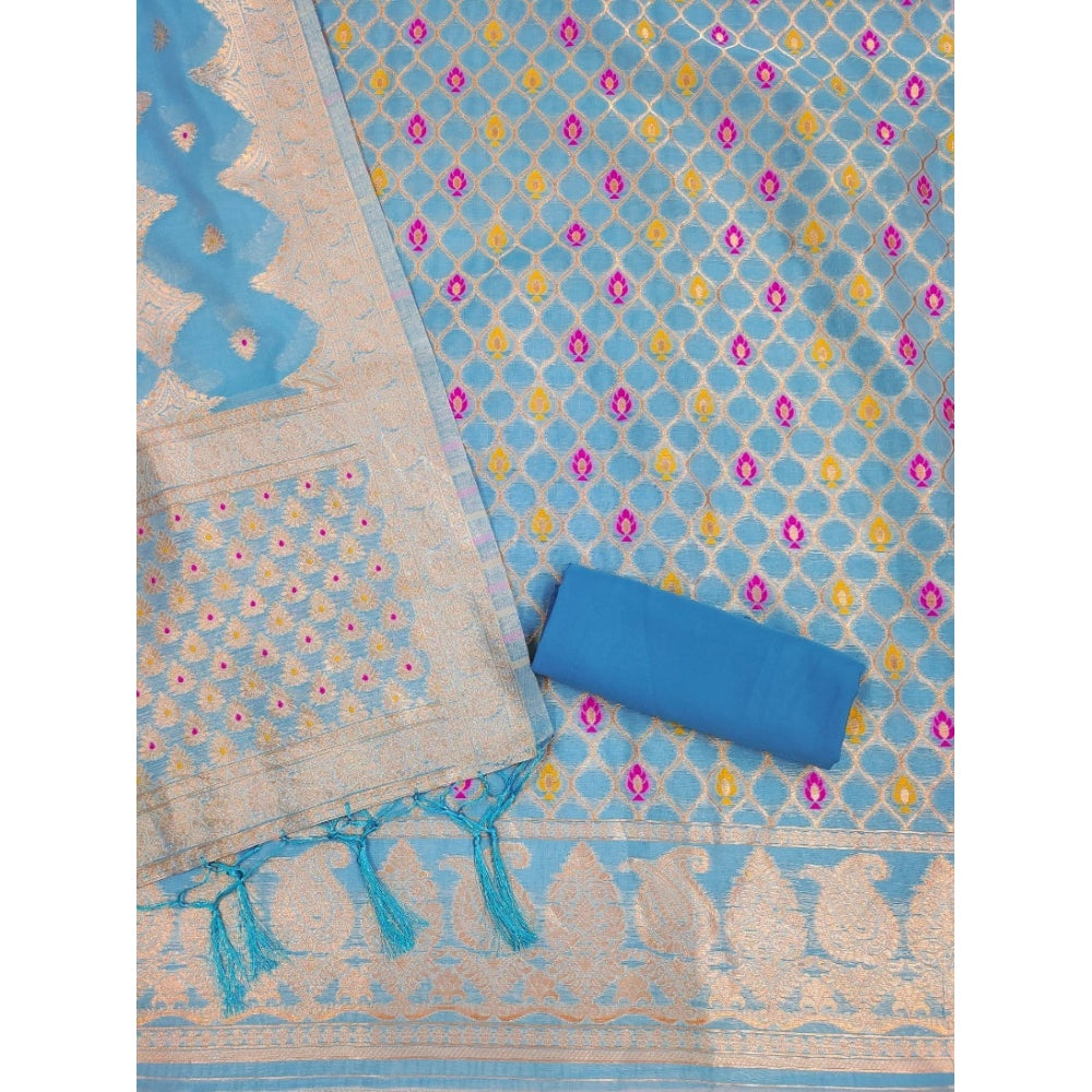 Sky Blue banarasi silk unstitched salwar suit material — dupatta view