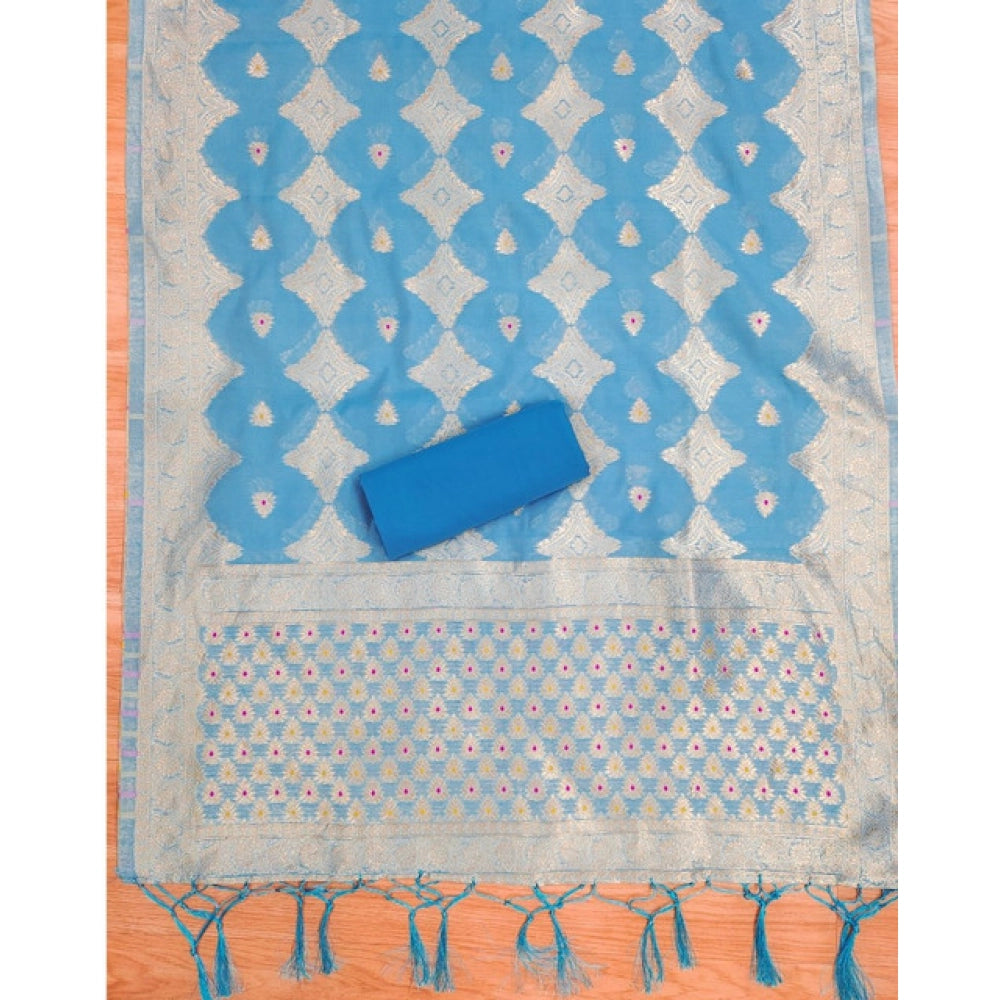 Sky Blue banarasi silk unstitched salwar suit material — colour detail