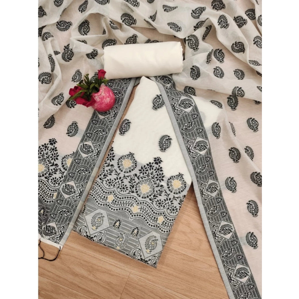 Black banarasi silk unstitched salwar suit material — kameez fabric detail