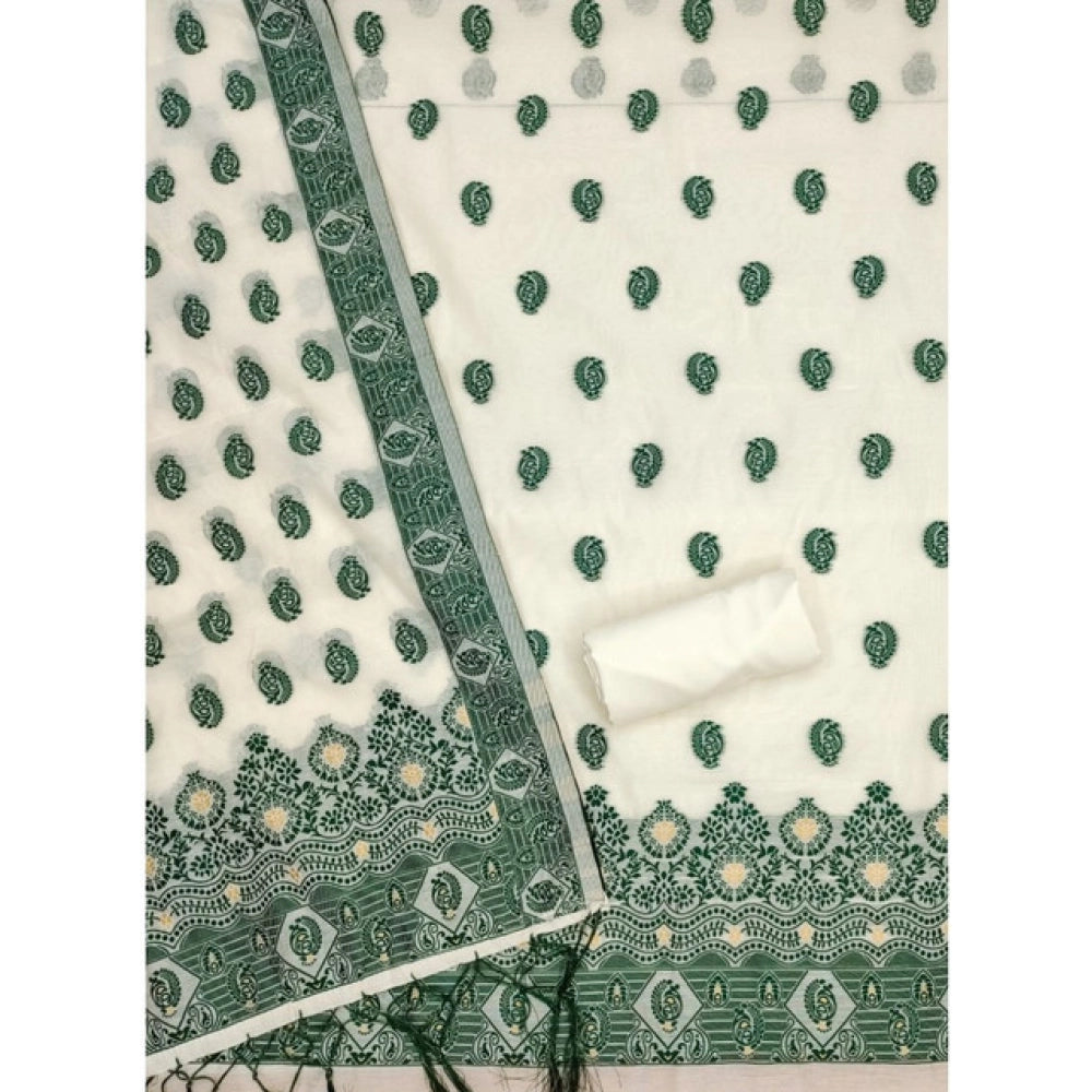 Bottle Green banarasi silk unstitched salwar suit material — dupatta view
