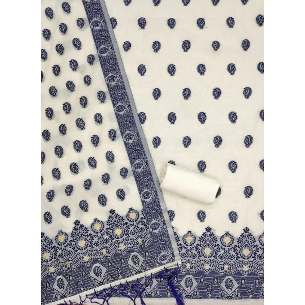 Navy Blue banarasi silk unstitched salwar suit material — dupatta view
