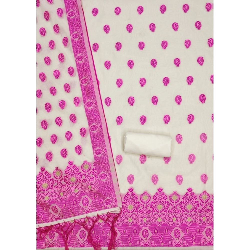 Women's Banarasi Silk Printed Unstitched Salwar Suit Material With Dupatta (Pink, 3Mtrs)