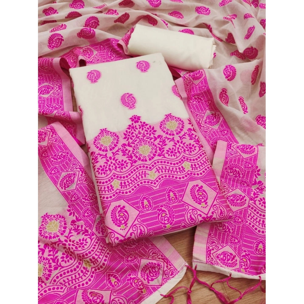 Pink banarasi silk unstitched salwar suit material — full set view