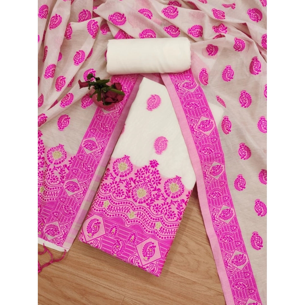 Pink banarasi silk unstitched salwar suit material — kameez fabric detail
