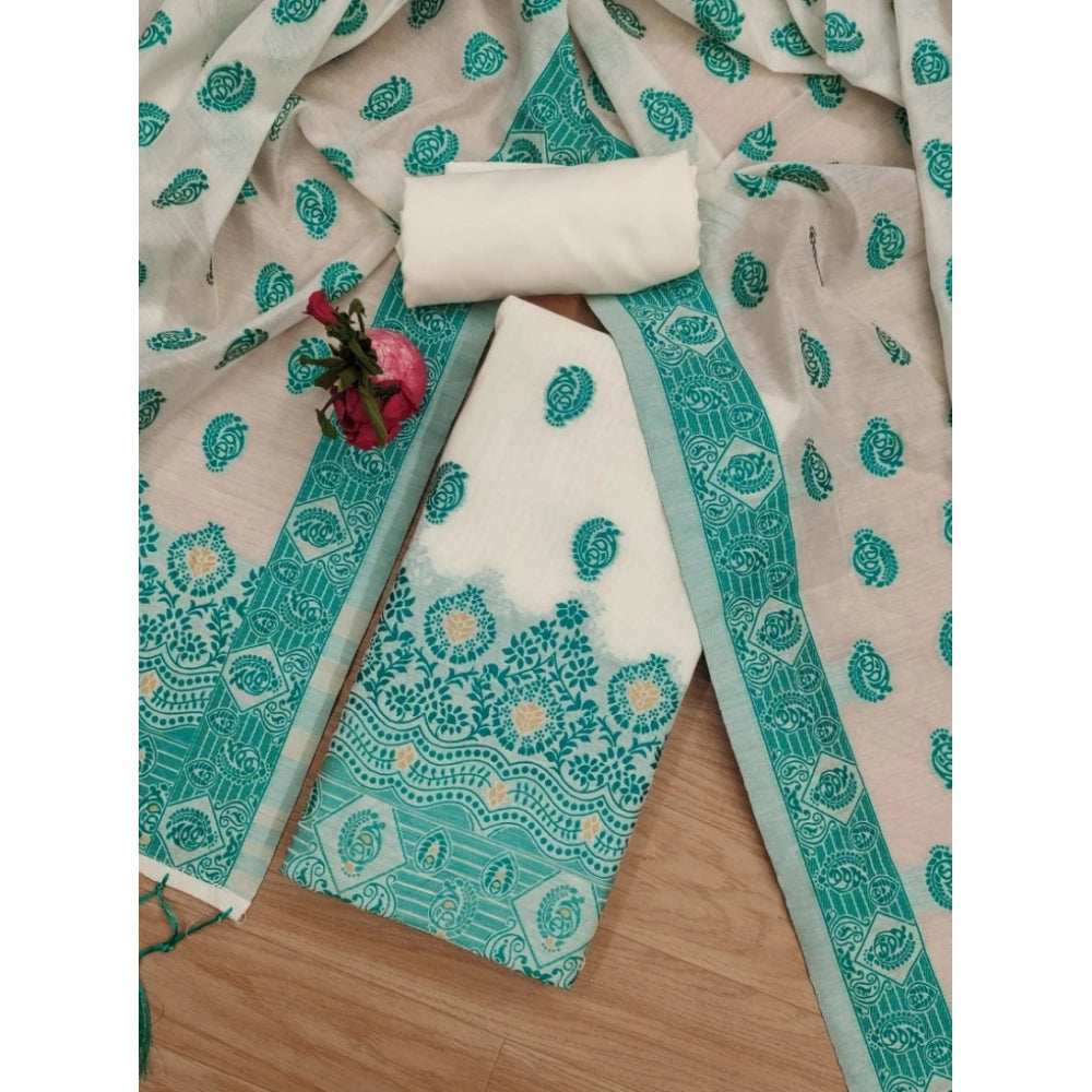 Teal banarasi silk unstitched salwar suit material — kameez fabric detail