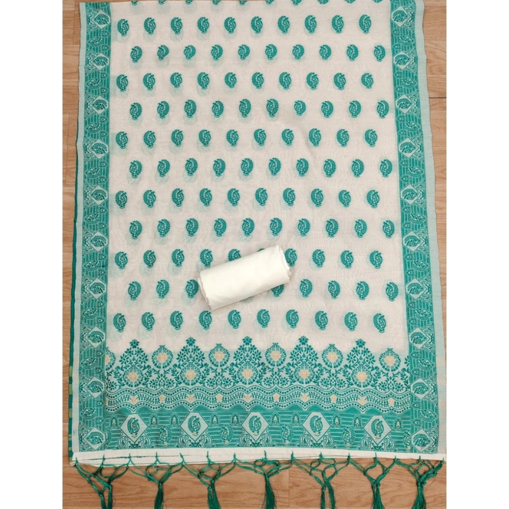 Teal banarasi silk unstitched salwar suit material — colour detail