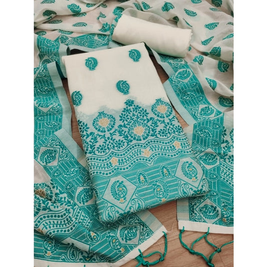 Teal banarasi silk unstitched salwar suit material — full set view