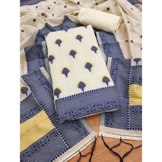 Navy Blue banarasi silk unstitched salwar suit material — full set view