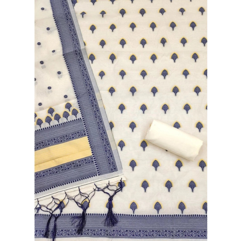 Navy Blue banarasi silk unstitched salwar suit material — dupatta view