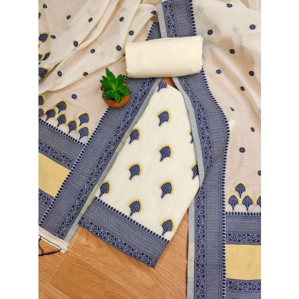 Navy Blue banarasi silk unstitched salwar suit material — kameez fabric detail