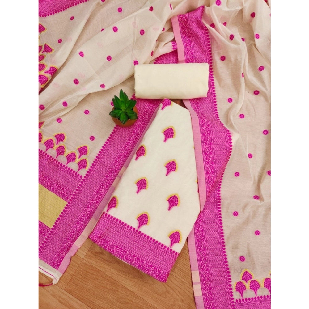 Pink banarasi silk unstitched salwar suit material — kameez fabric detail