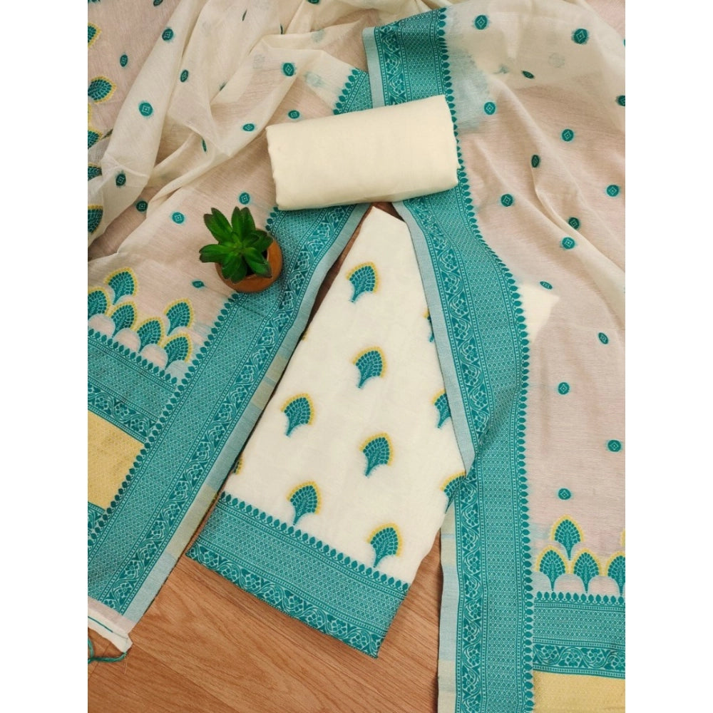 Teal banarasi silk unstitched salwar suit material — kameez fabric detail