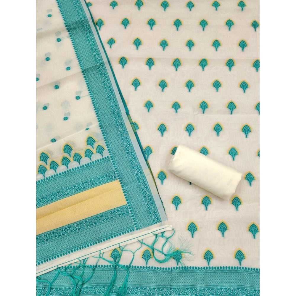 Teal banarasi silk unstitched salwar suit material — dupatta view