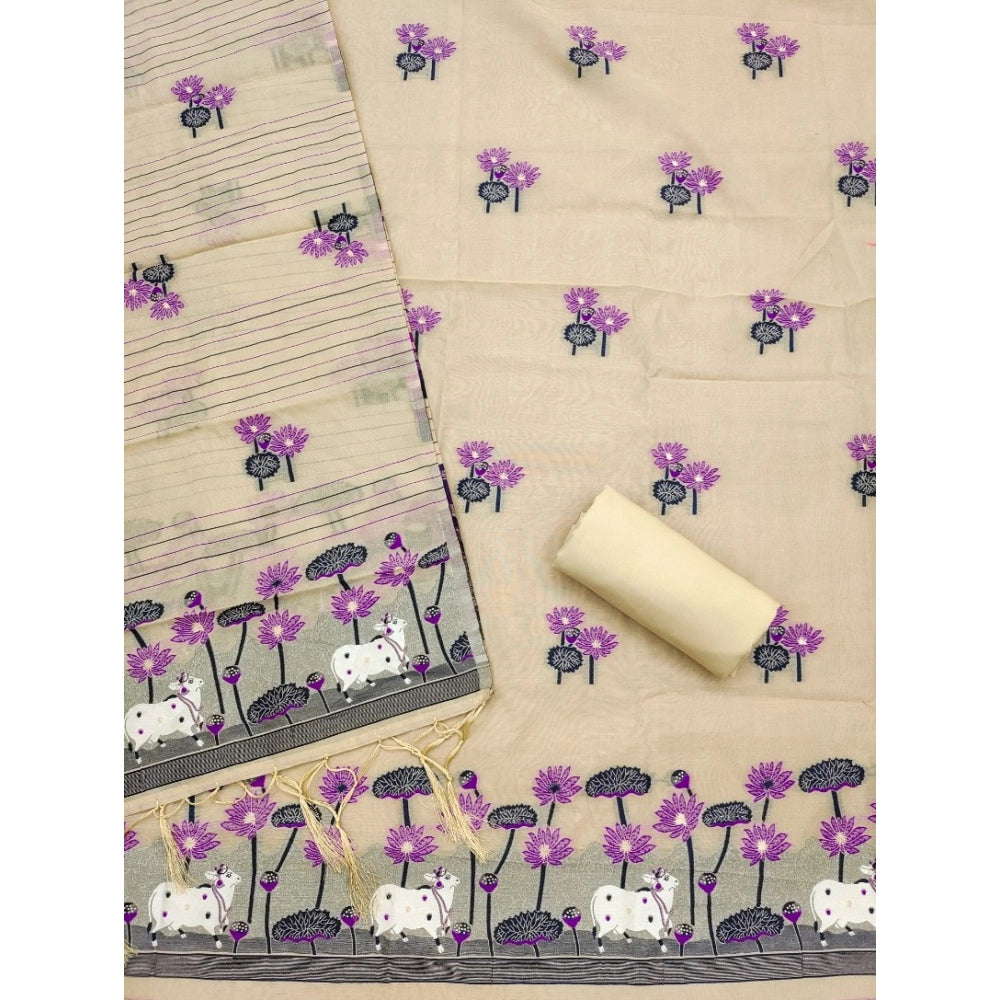 Cream banarasi silk unstitched salwar suit material — dupatta view