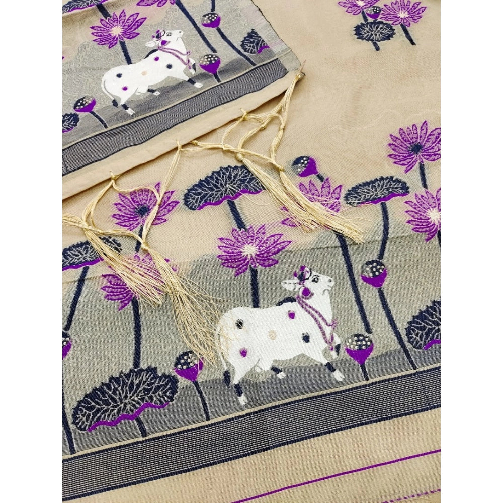 Cream banarasi silk unstitched salwar suit material — colour detail