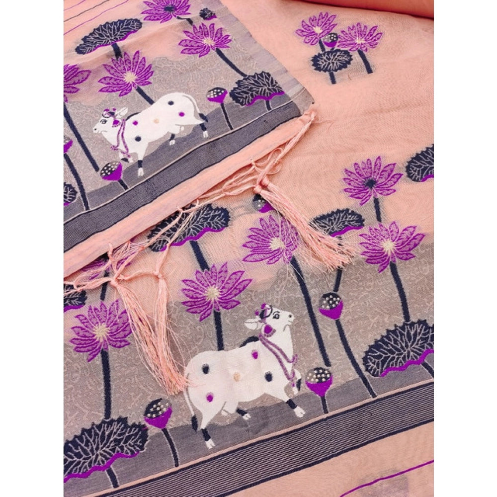 Peach banarasi silk unstitched salwar suit material — colour detail