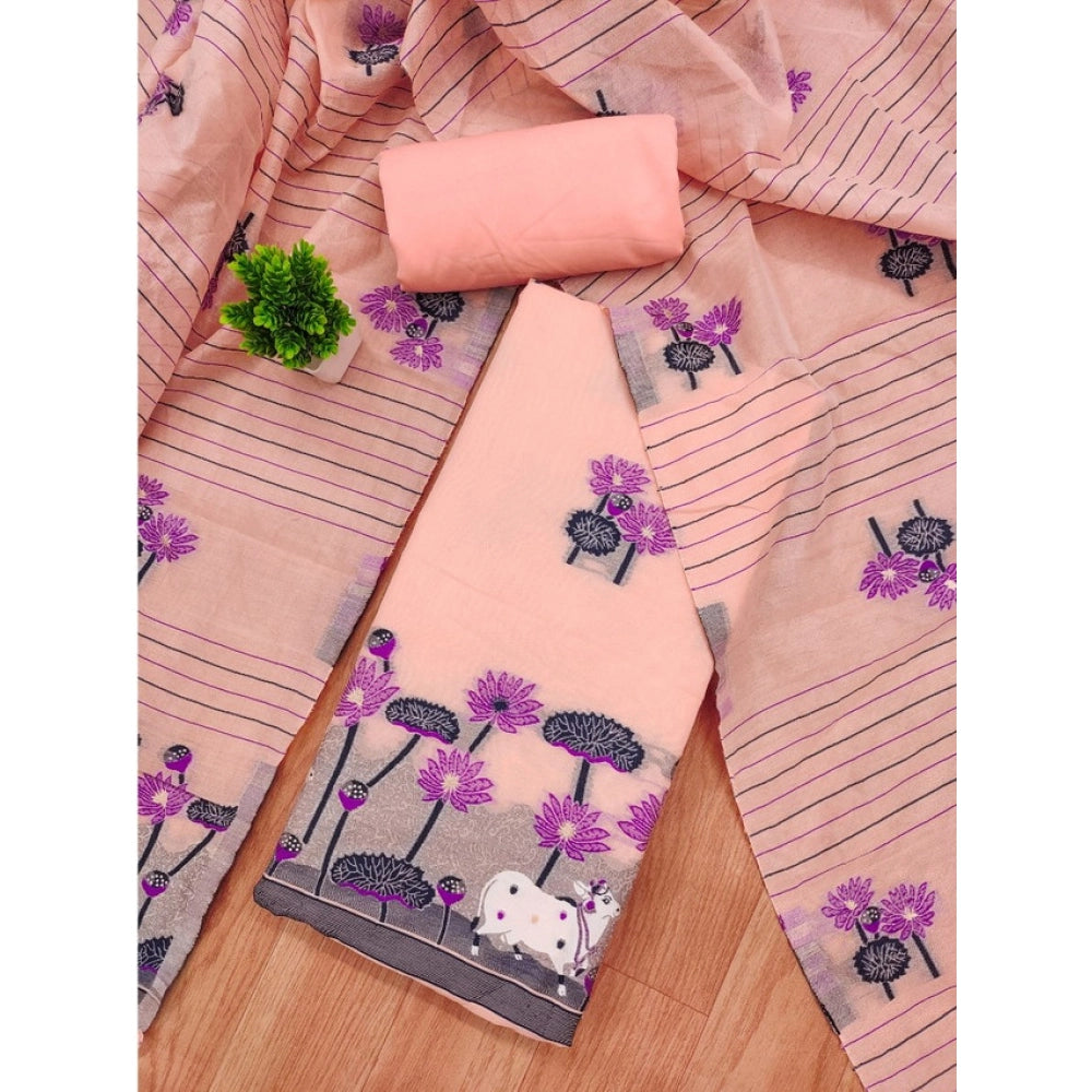 Peach banarasi silk unstitched salwar suit material — kameez fabric detail