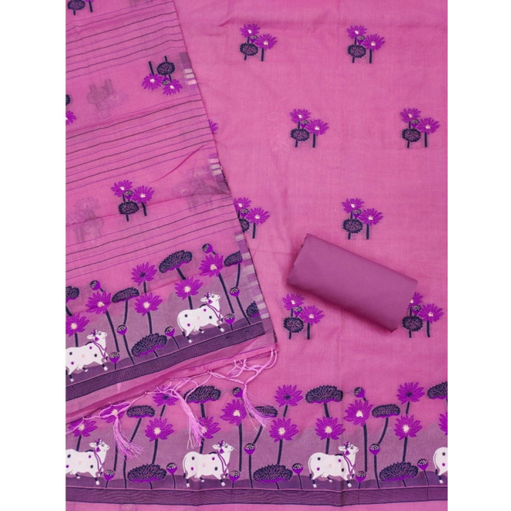 Pink banarasi silk unstitched salwar suit material — dupatta view